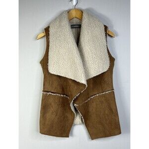 Women's Size S Tan Faux Suede Sherpa Lined Vest LagenLook Western Prairiecore